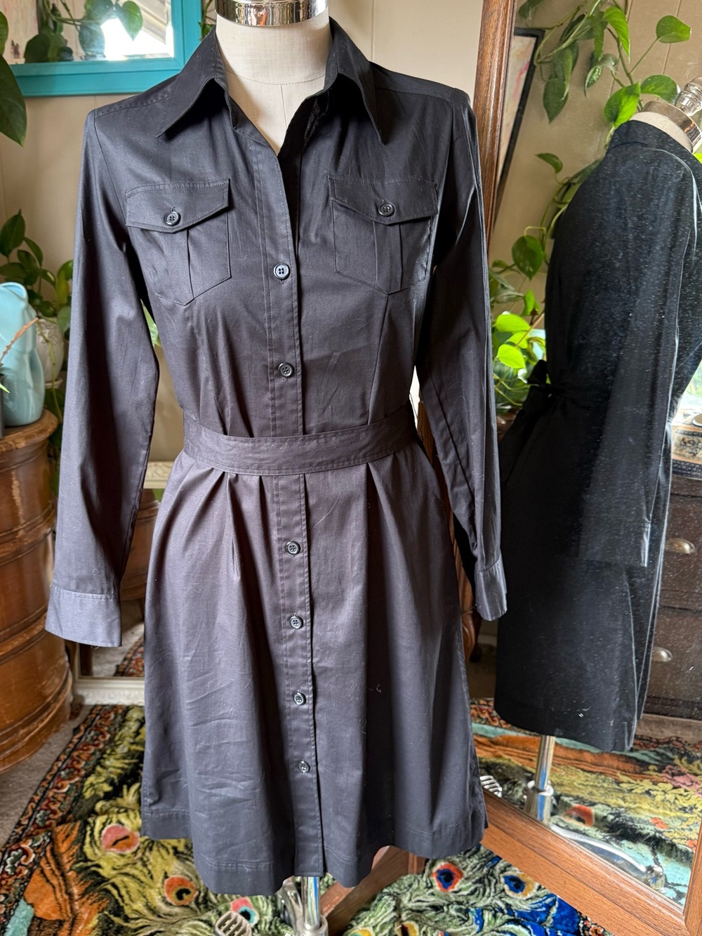 New York & Company Black Long-Sleeve Shirt Dress with Belt, NWT size 8